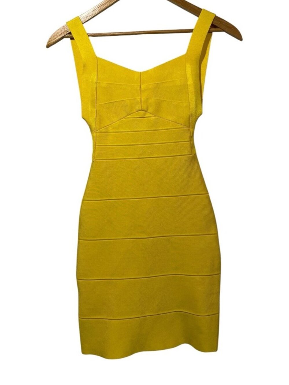 Hervé Léger Canary Yellow Bandage Bodycon Dress Sweetheart Mini Size XS NWT